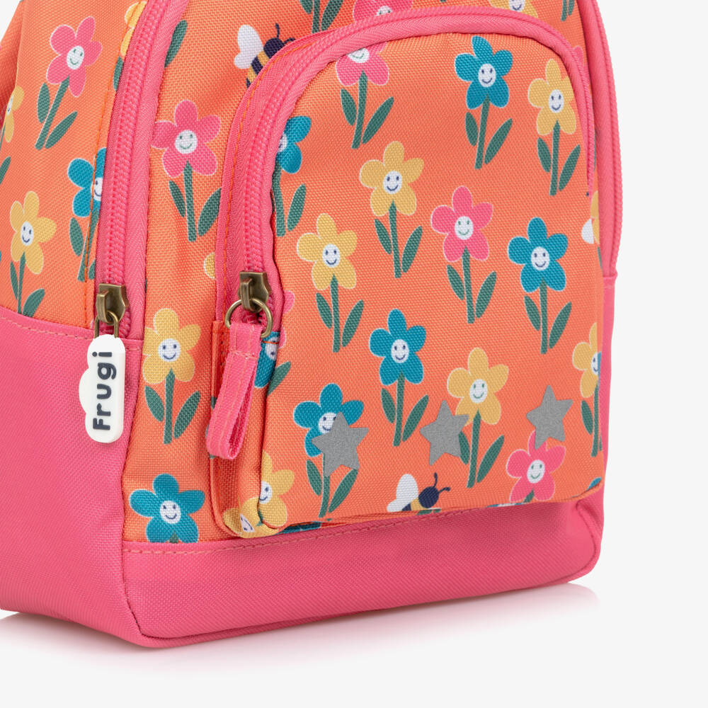 Frugi-Pink & Orange Smiling Flowers Backpack (24cm) | Childrensalon Outlet