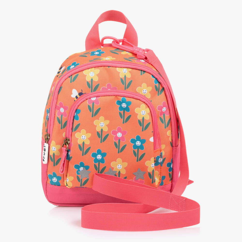 Frugi-Pink & Orange Smiling Flowers Backpack (24cm) | Childrensalon Outlet