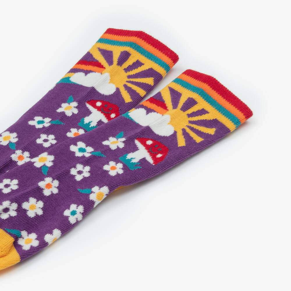 Frugi-Pink & Purple Organic Cotton Flower Socks (3 Pack) | Childrensalon Outlet