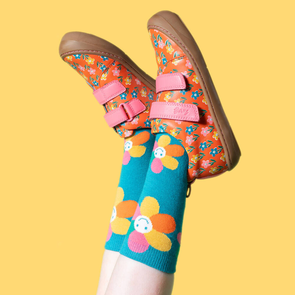 Frugi-Pink & Purple Organic Cotton Flower Socks (3 Pack) | Childrensalon Outlet