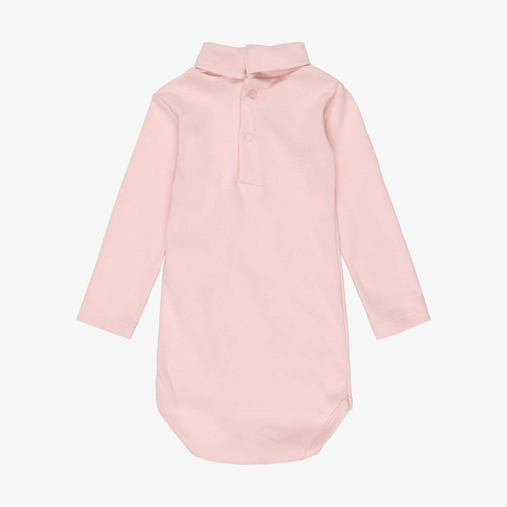Petit Bateau-Pink Roll Neck Organic Cotton Jersey Bodysuit | Childrensalon Outlet