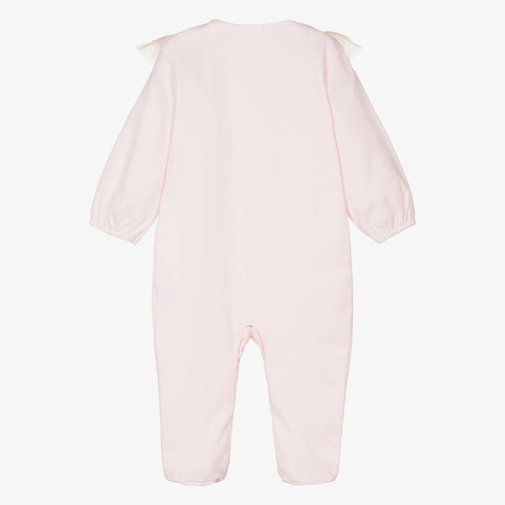 Sofija-Pink Swan Cotton Babygrow | Childrensalon Outlet