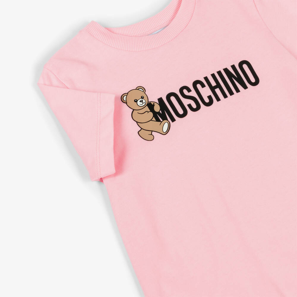 Moschino-Pink Teddy Bear Logo Cotton T-Shirt | Childrensalon Outlet