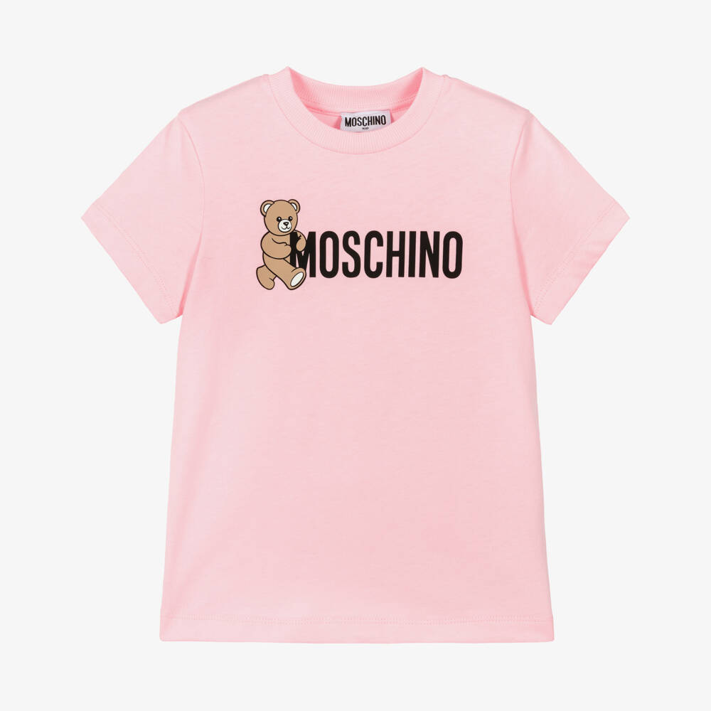 Moschino-Pink Teddy Bear Logo Cotton T-Shirt | Childrensalon Outlet
