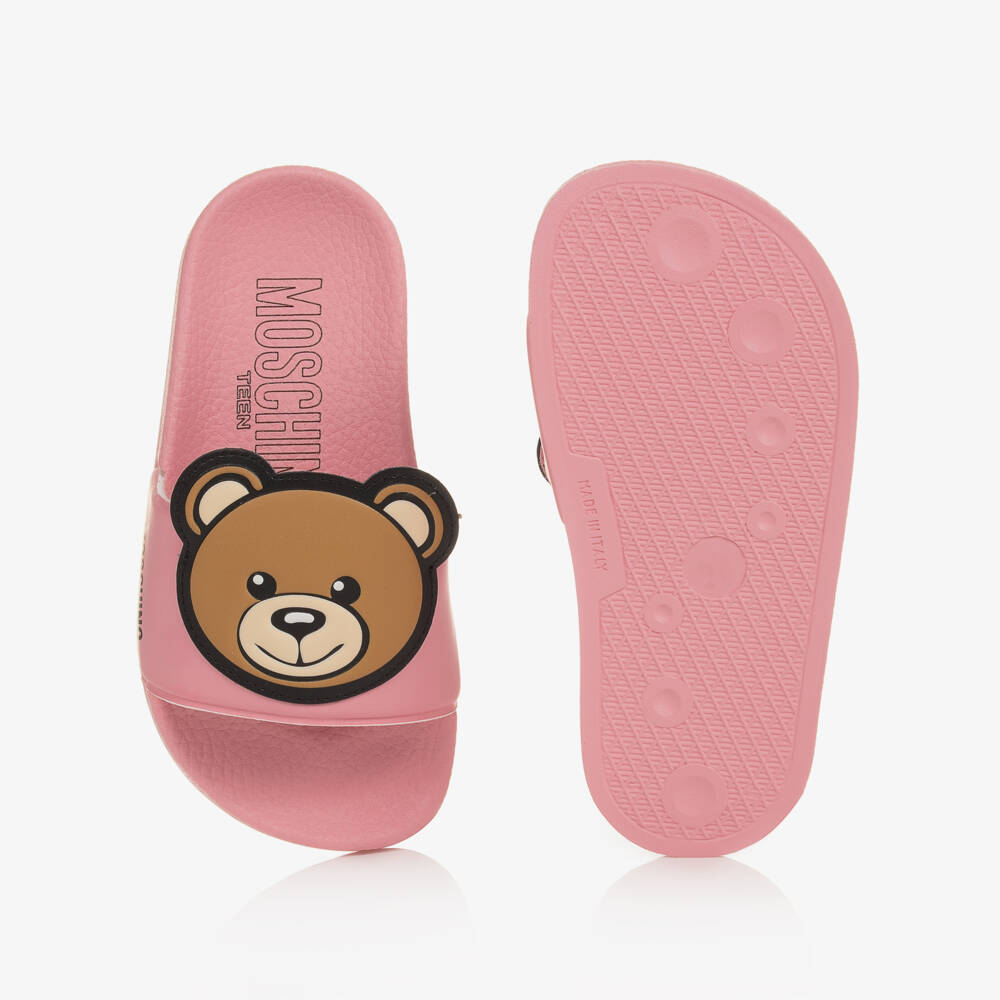 Moschino-Pink Teddy Bear Logo Sliders | Childrensalon Outlet