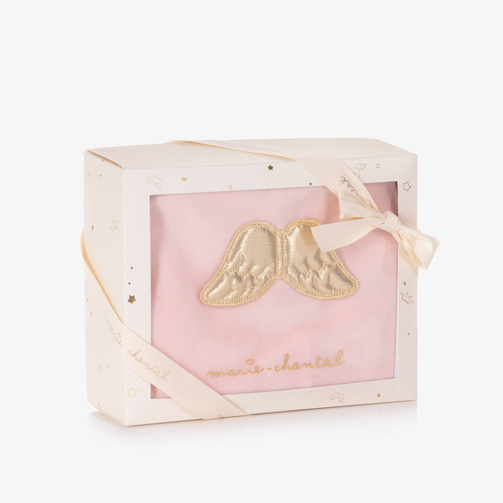 Marie-Chantal-Pink Velour Babygrow with Gold Angel Wings | Childrensalon Outlet