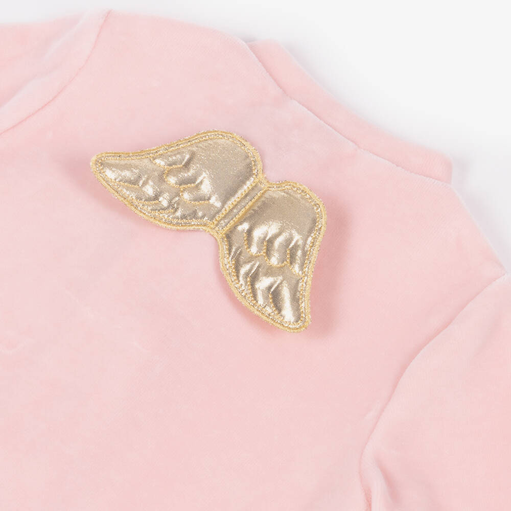 Marie-Chantal-Pink Velour Babygrow with Gold Angel Wings | Childrensalon Outlet