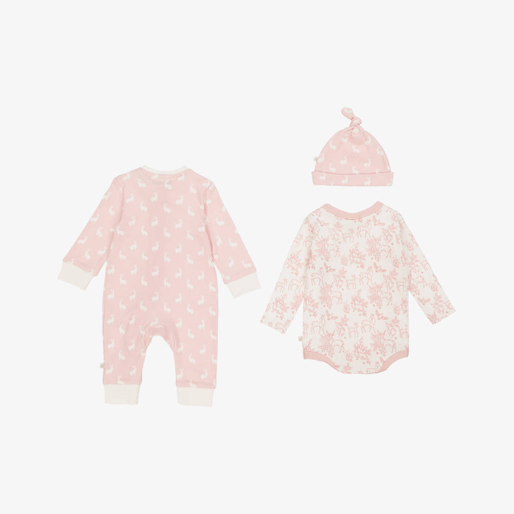 The Little Tailor-Pink Woodland Print Cotton Babysuit Set | Childrensalon Outlet