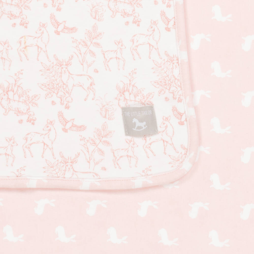 The Little Tailor-Pink Woodland Print Reversible Blanket (69cm) | Childrensalon Outlet