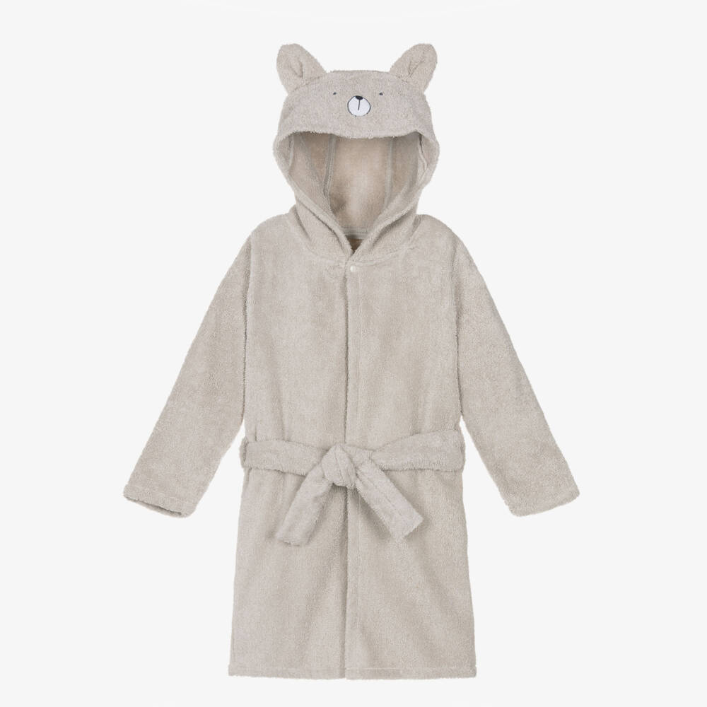 Pippi-Beige Cotton Towelling Bear Hooded Bathrobe | Childrensalon Outlet