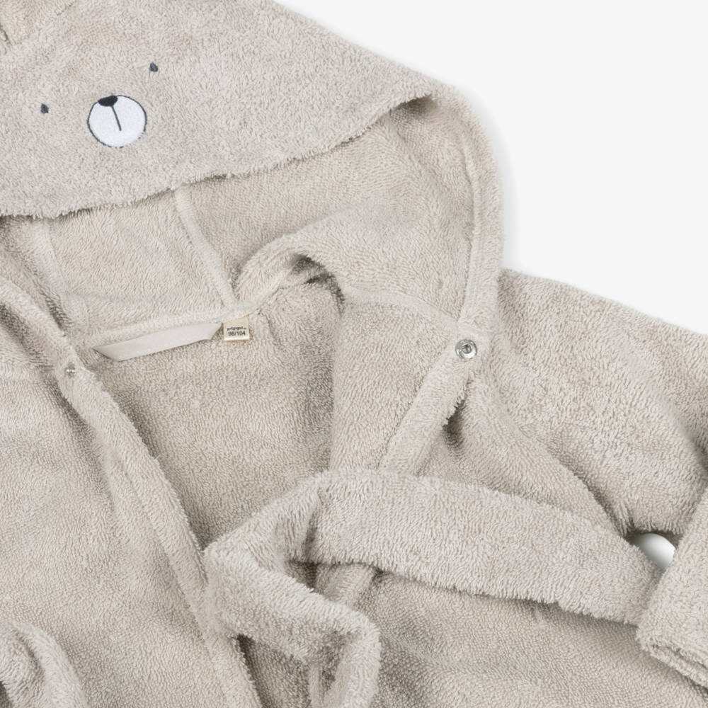 Pippi-Beige Cotton Towelling Bear Hooded Bathrobe | Childrensalon Outlet
