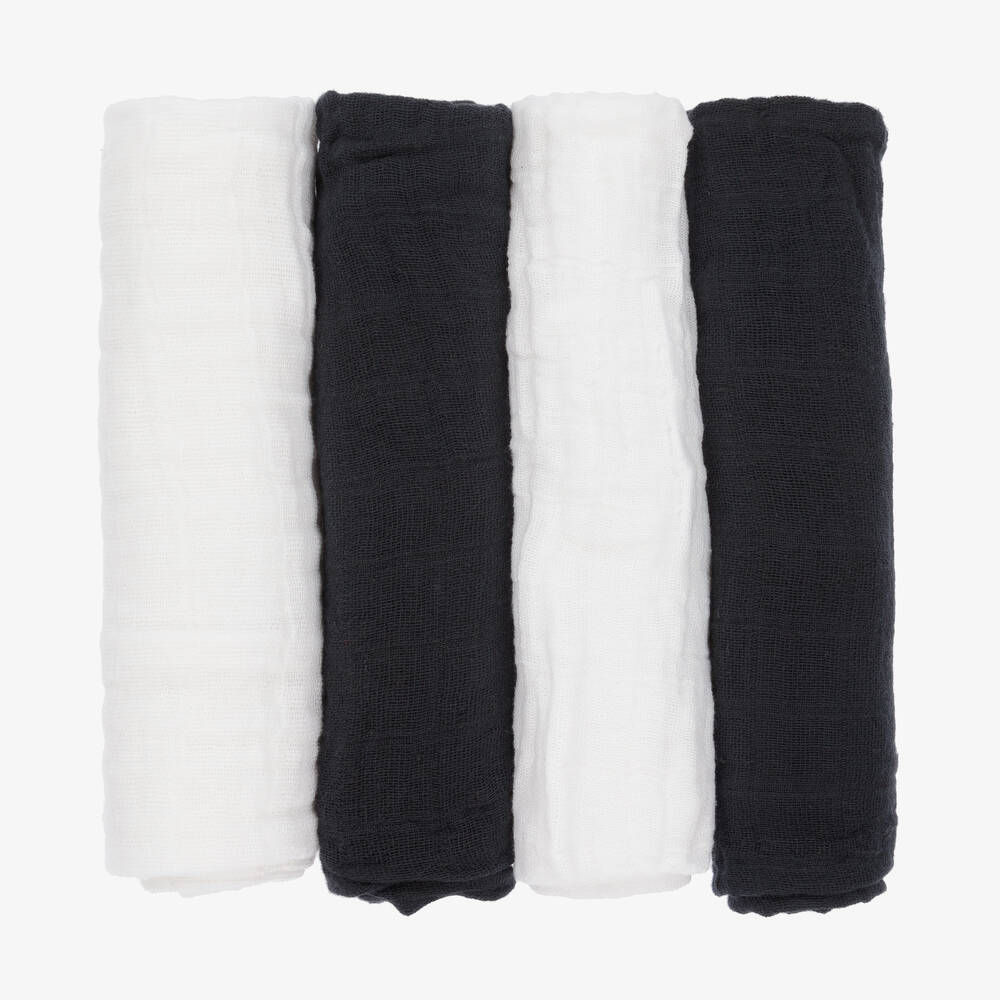 Pippi-Blue Organic Cotton Muslin Cloths (4 Pack) | Childrensalon Outlet