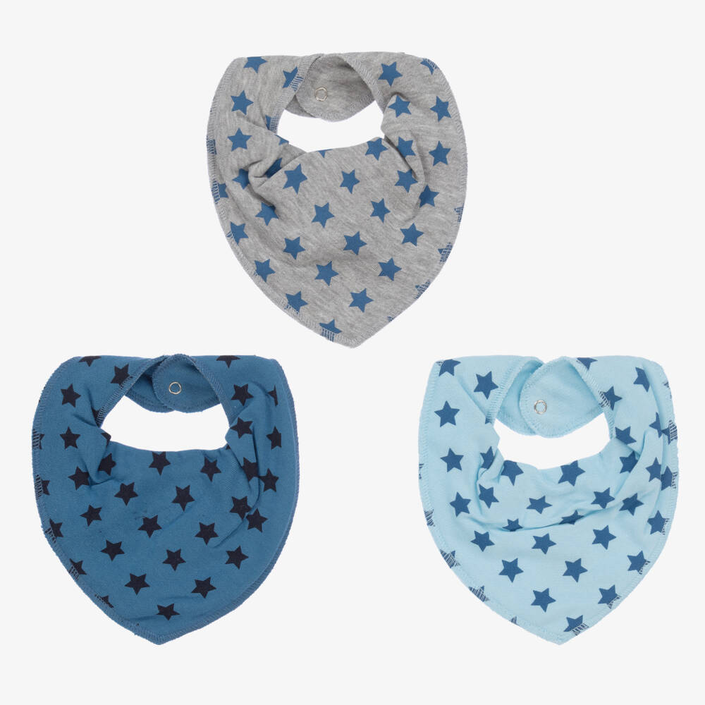 Pippi-Blue Organic Cotton Star Baby Bibs (3 Pack) | Childrensalon Outlet
