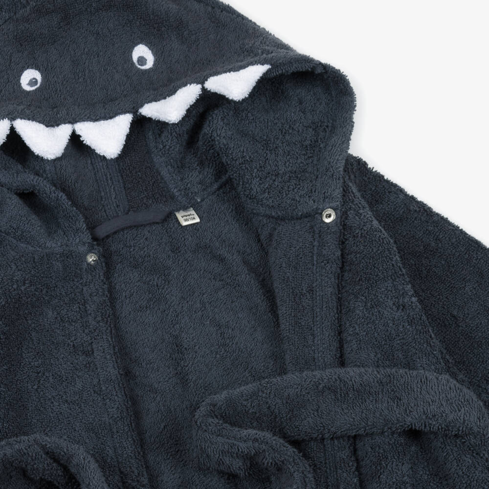Pippi-Dark Blue Cotton Towelling Shark Bathrobe | Childrensalon Outlet