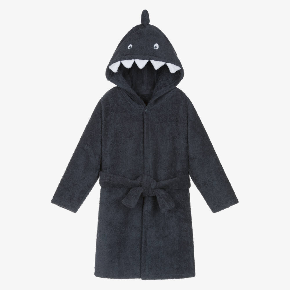 Pippi-Dark Blue Cotton Towelling Shark Bathrobe | Childrensalon Outlet