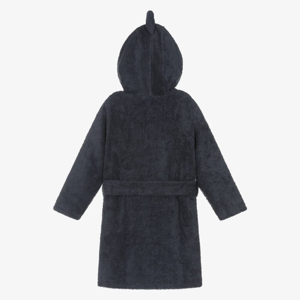 Pippi-Dark Blue Cotton Towelling Shark Bathrobe | Childrensalon Outlet