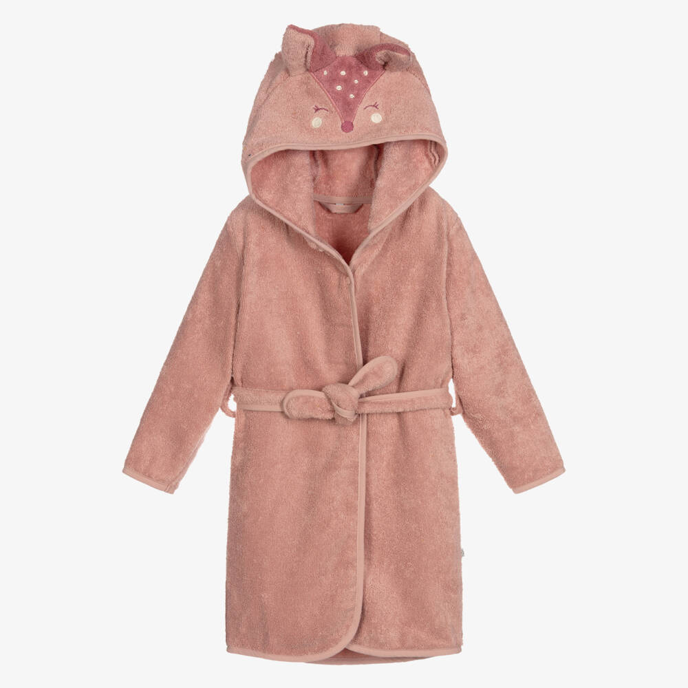 Pippi-Girls Dusky Pink Organic Cotton Towelling Bathrobe | Childrensalon Outlet