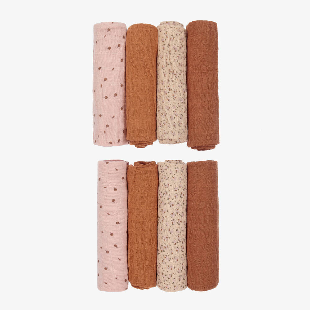 Pippi-Pink Organic Cotton Muslin Cloths (8 Pack) | Childrensalon Outlet