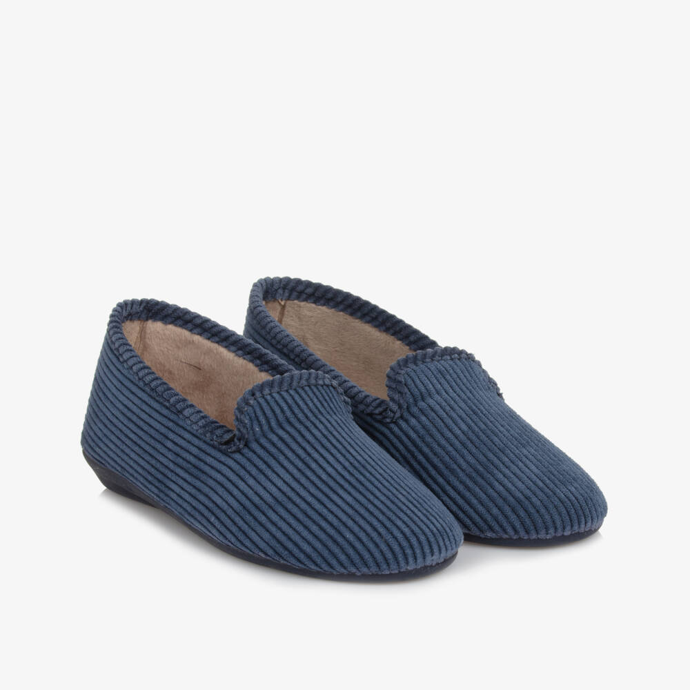Pisamonas-Blue Corduroy Slippers | Childrensalon Outlet