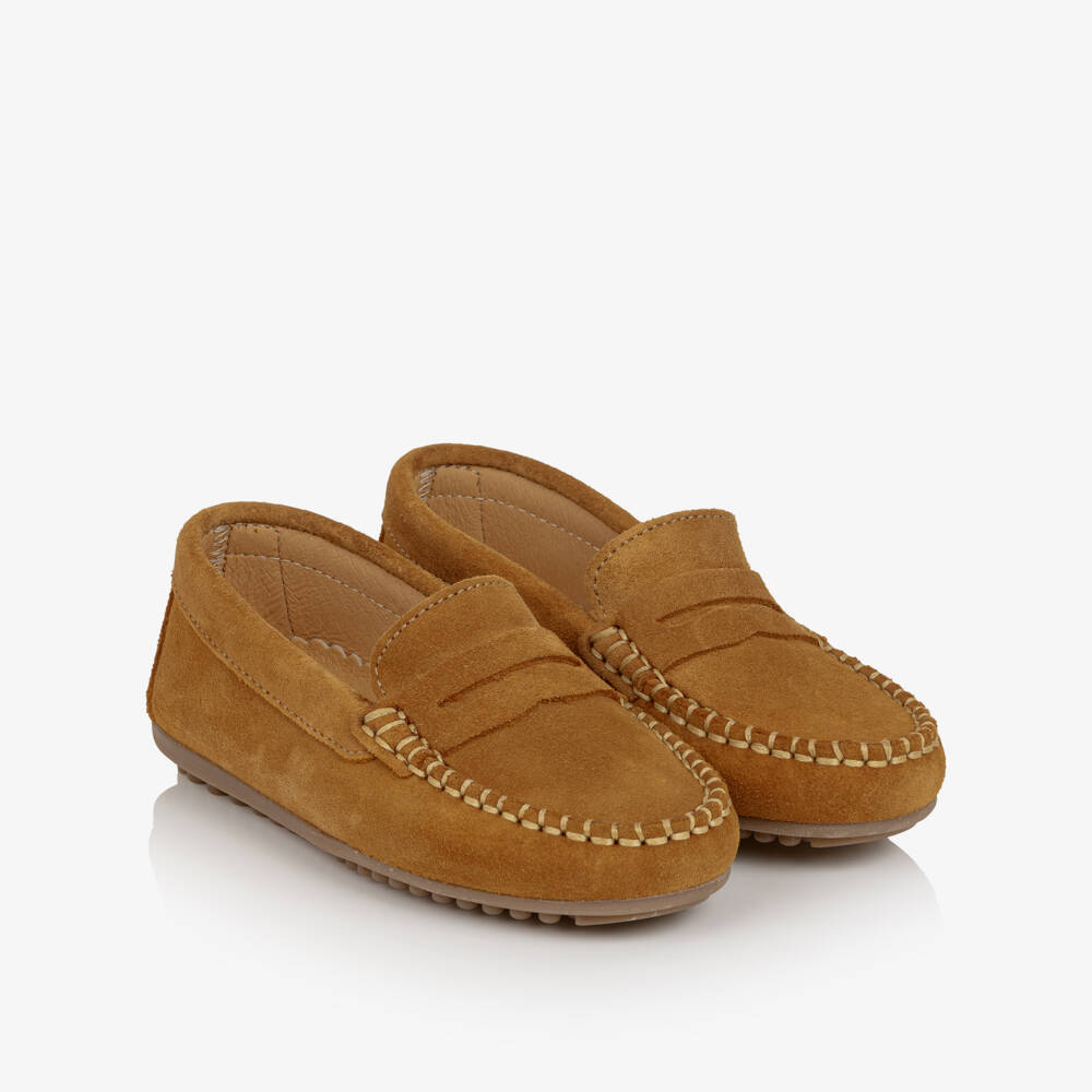 Pisamonas-Boys Light Brown Suede Leather Loafers | Childrensalon Outlet