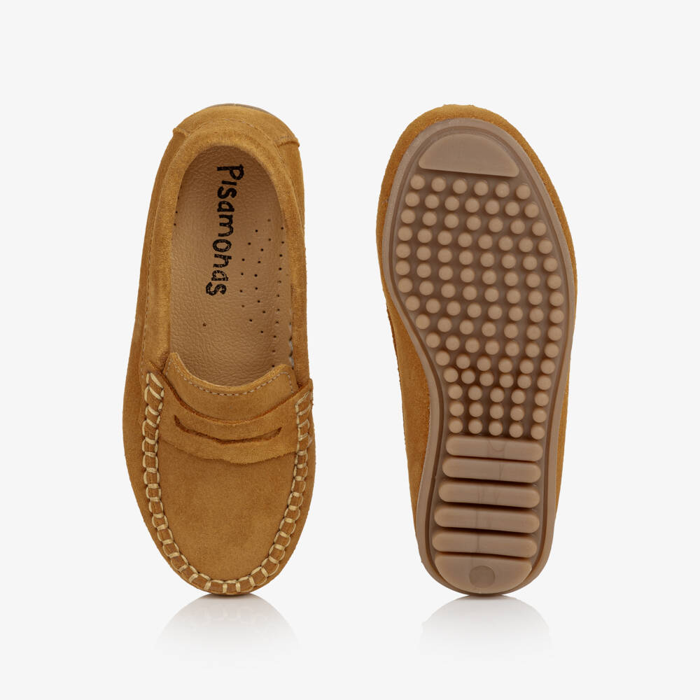 Pisamonas-Boys Light Brown Suede Leather Loafers | Childrensalon Outlet