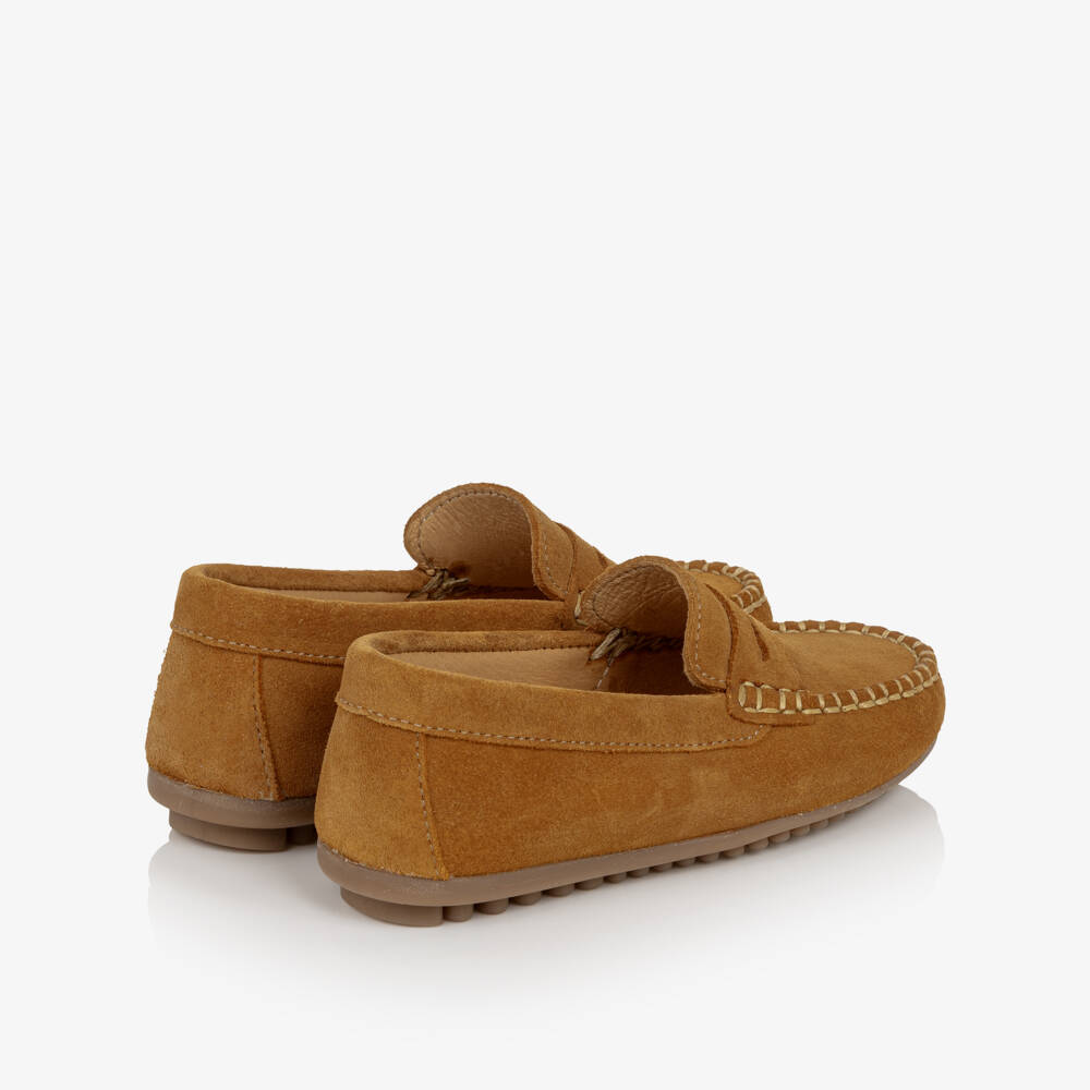 Pisamonas-Boys Light Brown Suede Leather Loafers | Childrensalon Outlet