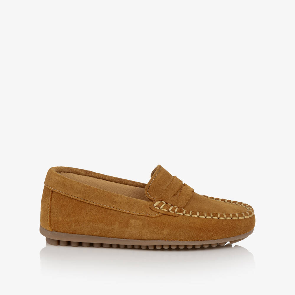 Pisamonas-Boys Light Brown Suede Leather Loafers | Childrensalon Outlet