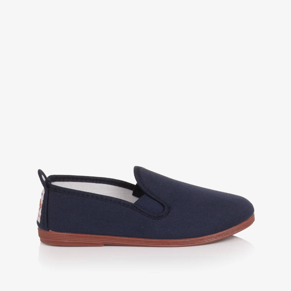 Pisamonas-Boys Navy Blue Canvas Slip On Plimsolls | Childrensalon Outlet