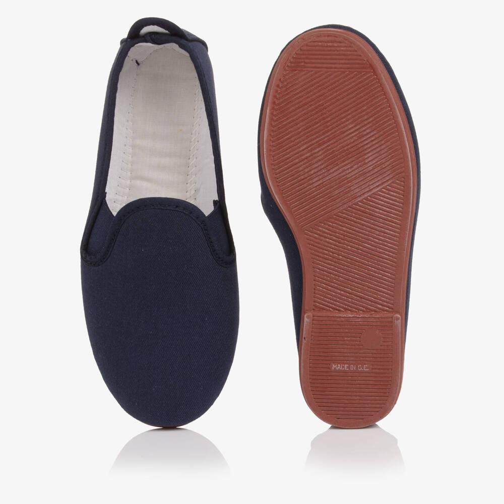 Pisamonas-Boys Navy Blue Canvas Slip On Plimsolls | Childrensalon Outlet