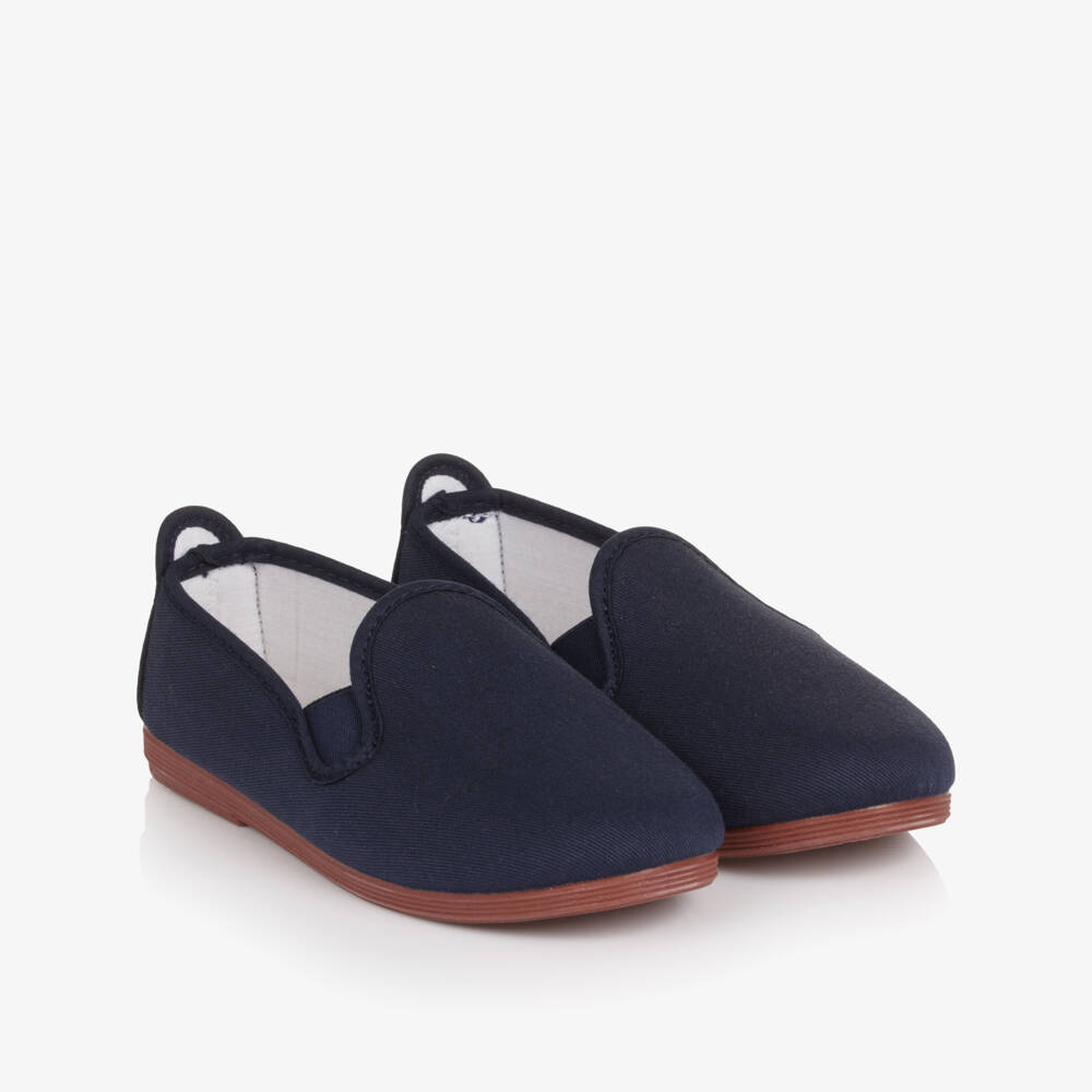 Pisamonas-Boys Navy Blue Canvas Slip On Plimsolls | Childrensalon Outlet