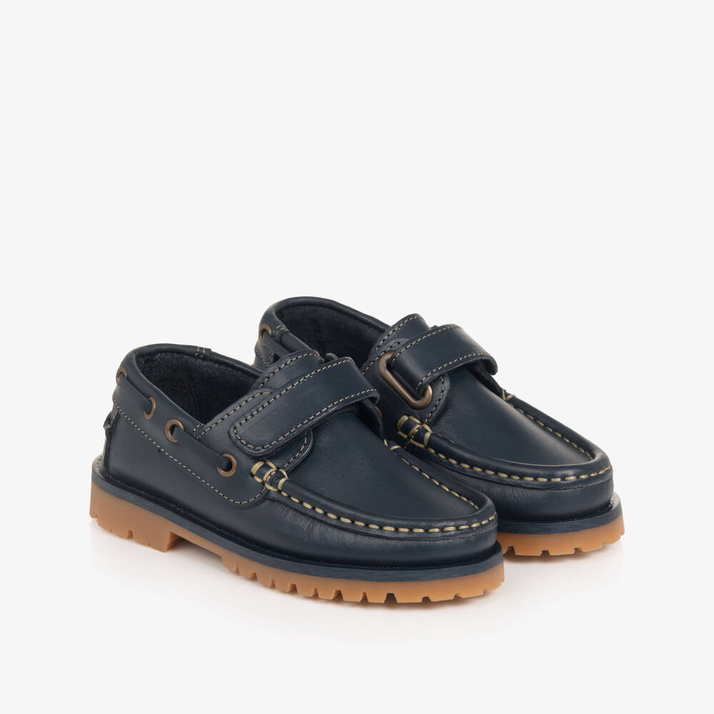 Pisamonas-Boys Navy Blue Leather Deck Shoes | Childrensalon Outlet