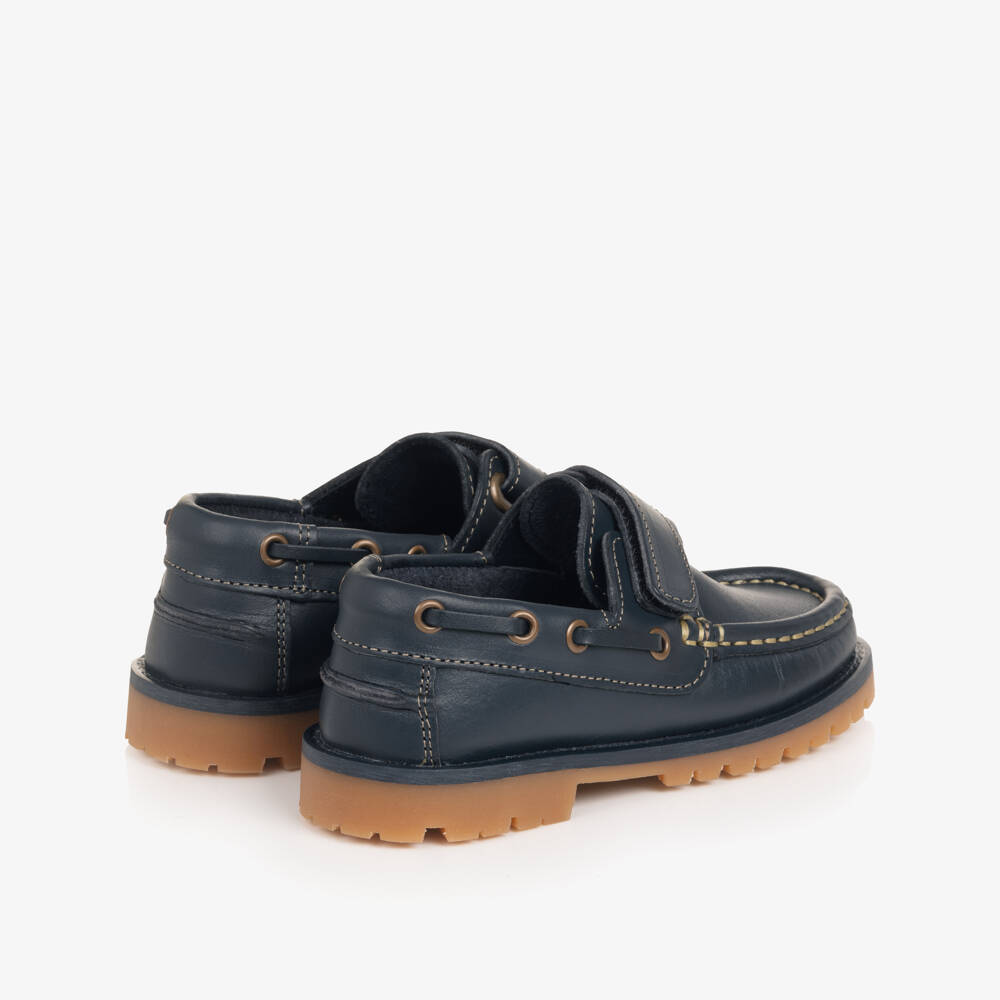 Pisamonas-Boys Navy Blue Leather Deck Shoes | Childrensalon Outlet