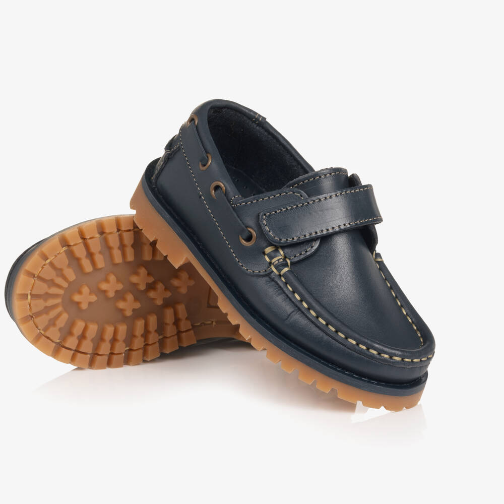 Pisamonas-Boys Navy Blue Leather Deck Shoes | Childrensalon Outlet