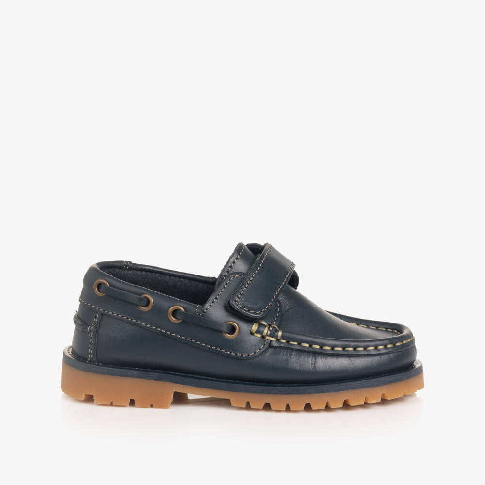 Pisamonas-Boys Navy Blue Leather Deck Shoes | Childrensalon Outlet