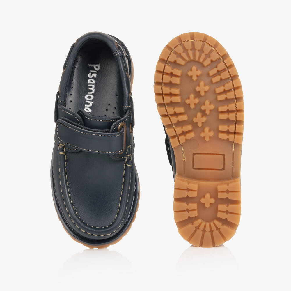 Pisamonas-Boys Navy Blue Leather Deck Shoes | Childrensalon Outlet