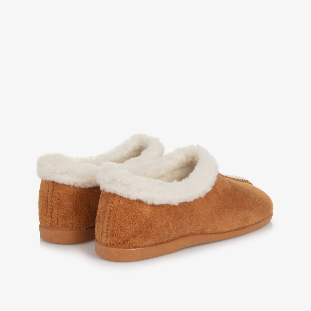 Pisamonas-Cozy Chestnut Faux Shearling Slippers | Childrensalon Outlet
