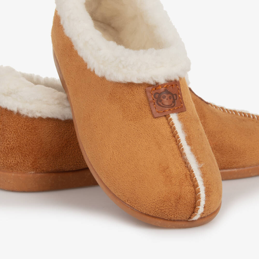 Pisamonas-Cozy Chestnut Faux Shearling Slippers | Childrensalon Outlet