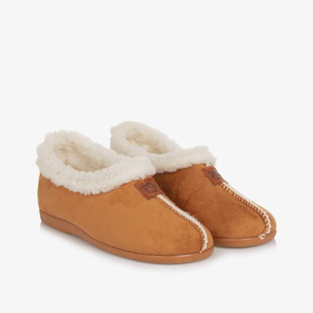 Pisamonas-Cozy Chestnut Faux Shearling Slippers | Childrensalon Outlet