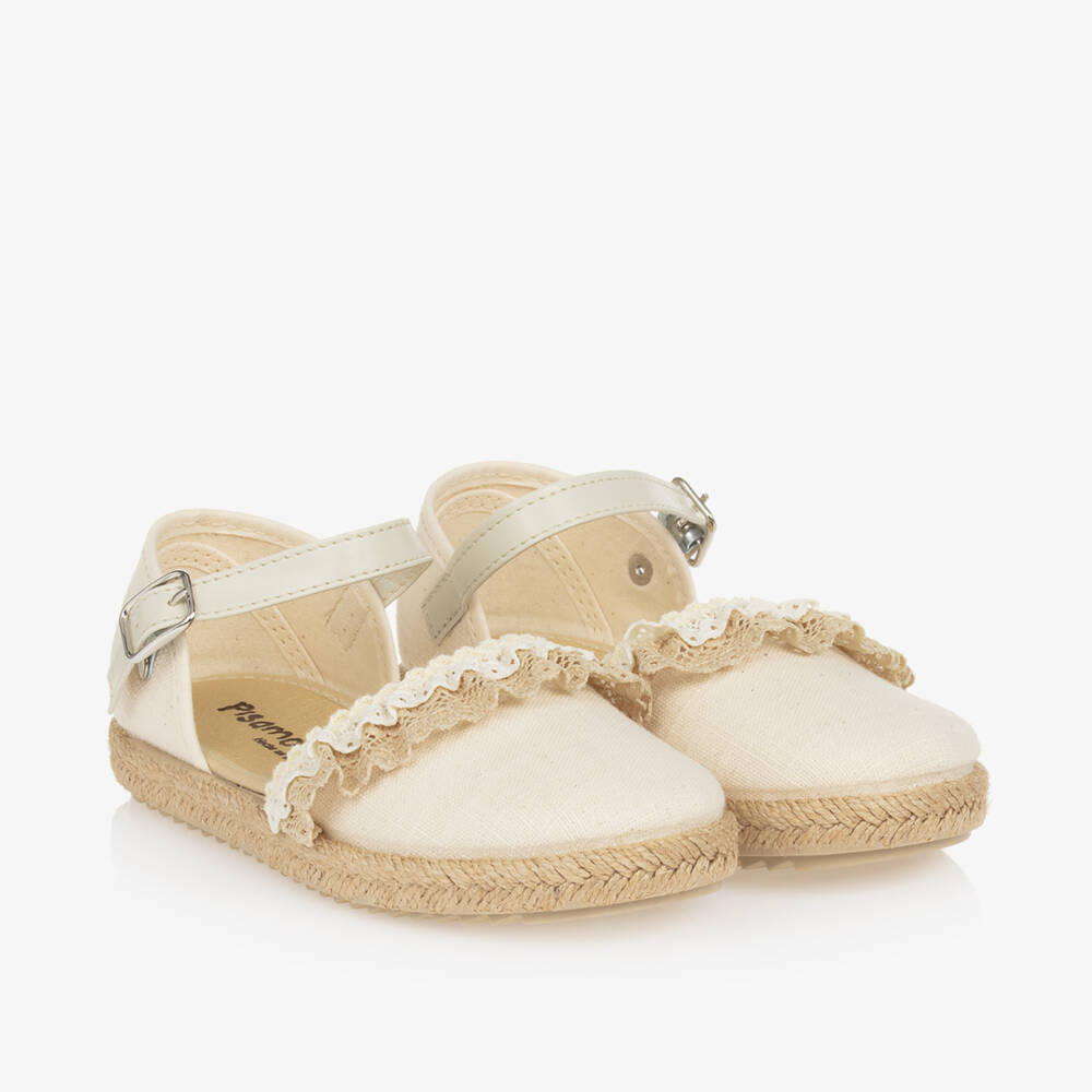 Pisamonas-Girls Beige Lacy Espadrilles | Childrensalon Outlet