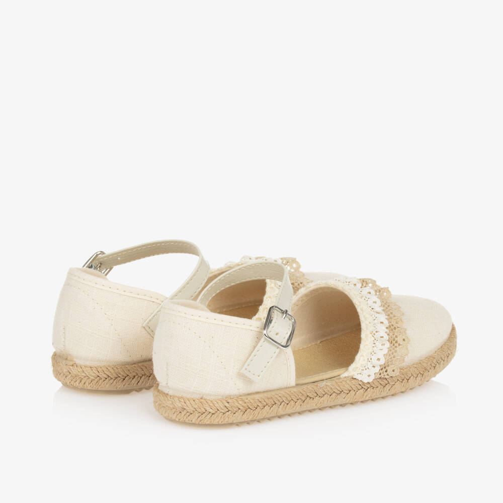 Pisamonas-Girls Beige Lacy Espadrilles | Childrensalon Outlet