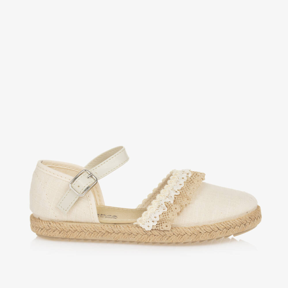 Pisamonas-Girls Beige Lacy Espadrilles | Childrensalon Outlet