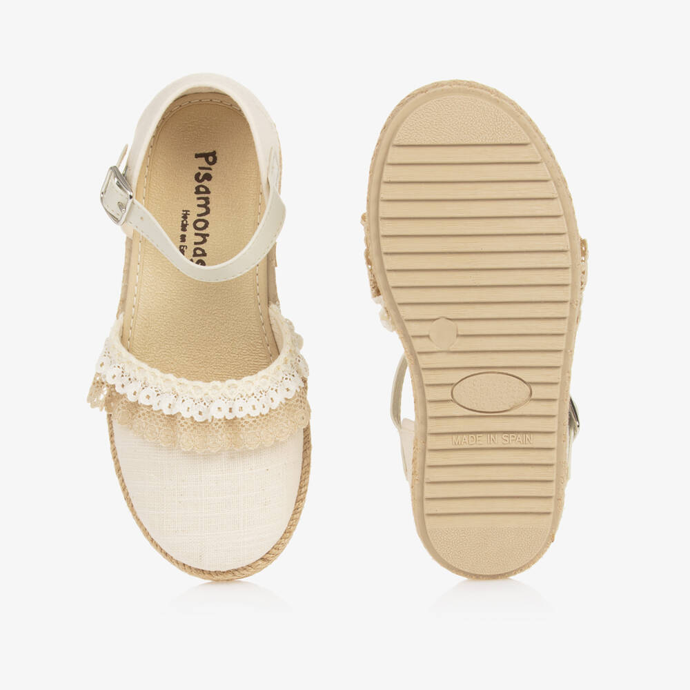 Pisamonas-Girls Beige Lacy Espadrilles | Childrensalon Outlet