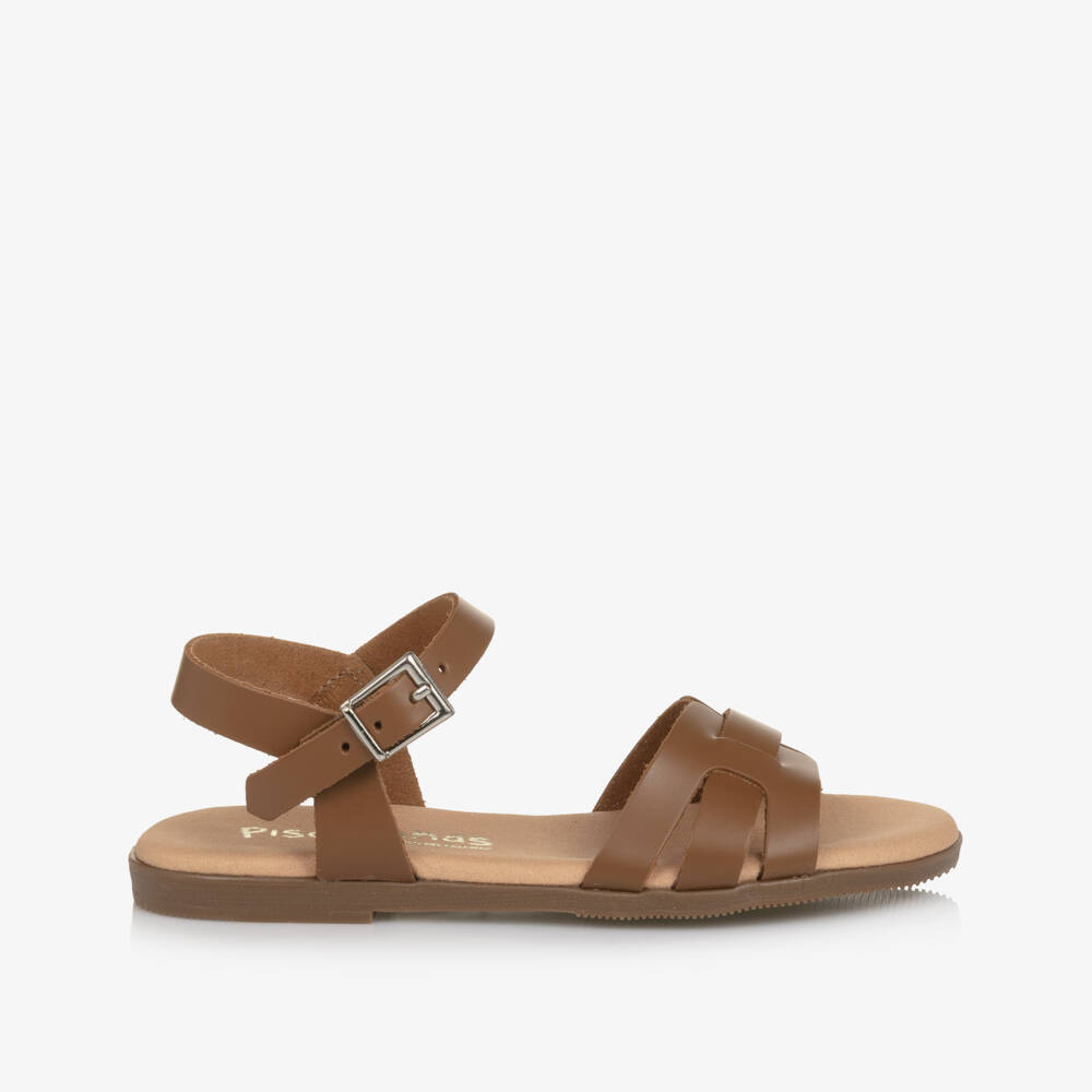 Pisamonas-Girls Brown Leather Sandals | Childrensalon Outlet