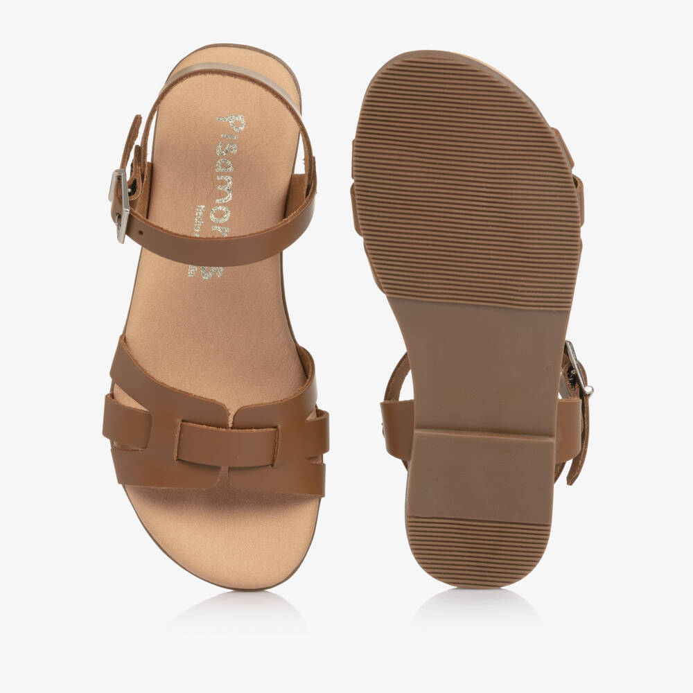 Pisamonas-Girls Brown Leather Sandals | Childrensalon Outlet