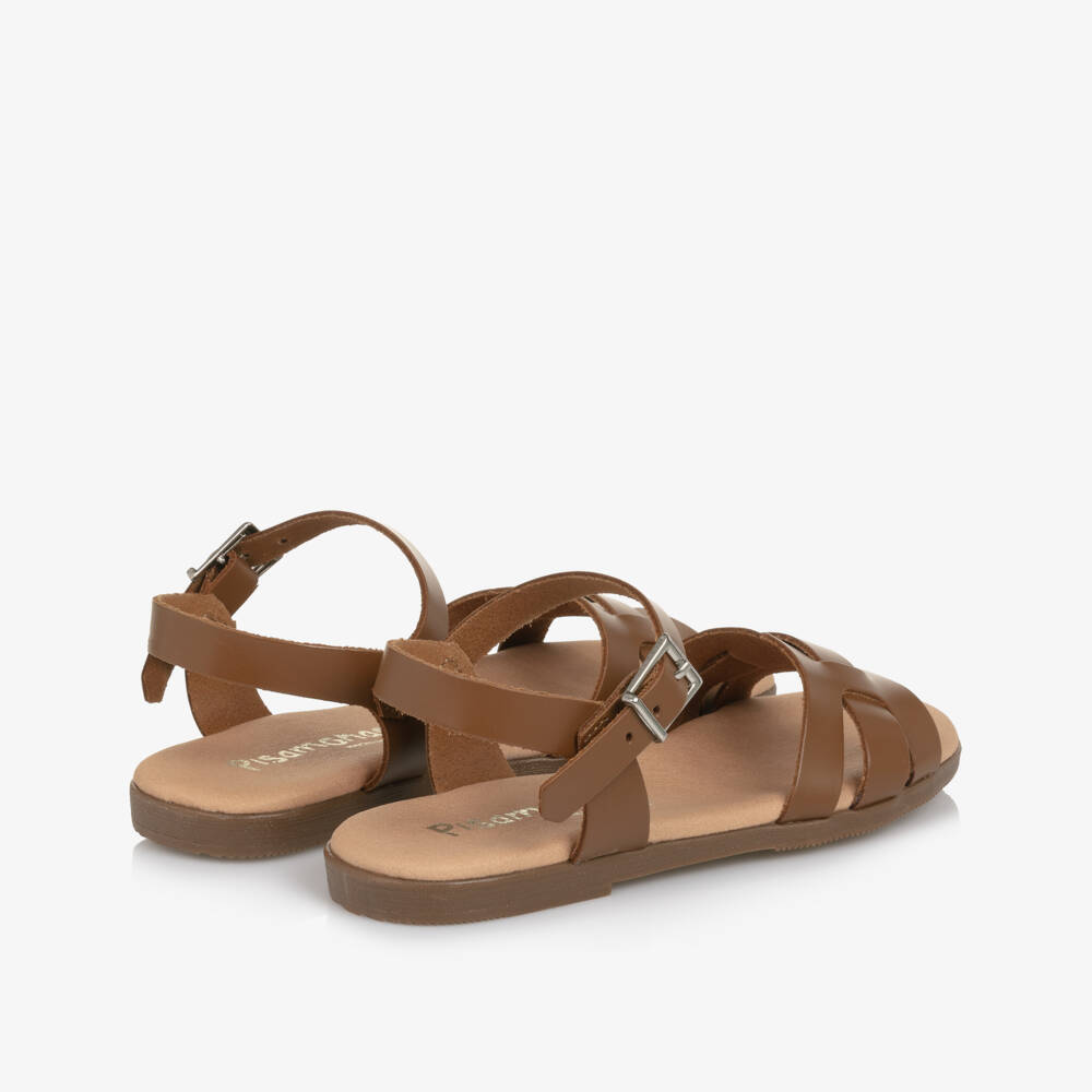 Pisamonas-Girls Brown Leather Sandals | Childrensalon Outlet