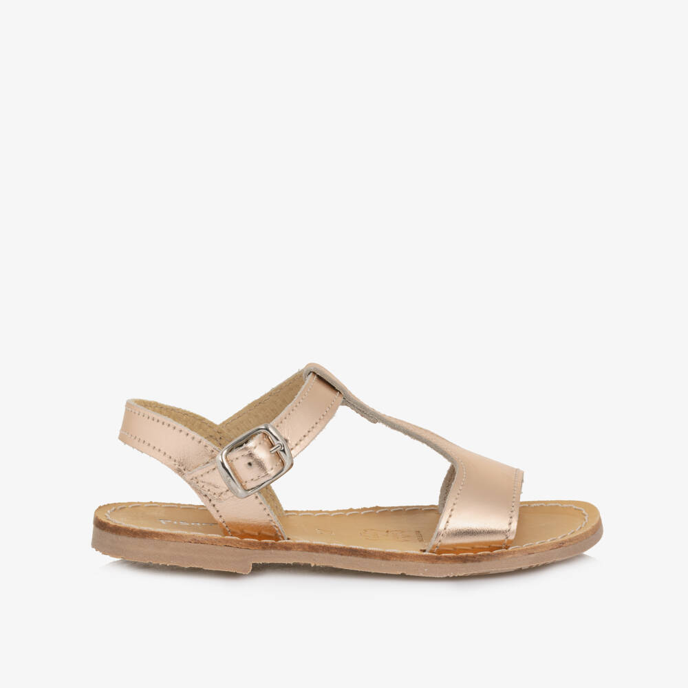 Pisamonas-Girls Metallic Rose Bronze Leather Sandals | Childrensalon Outlet