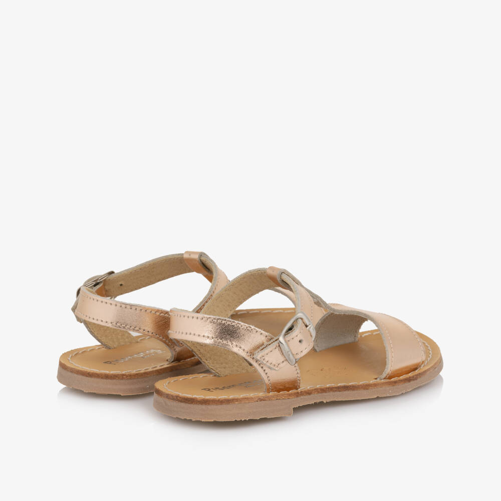 Pisamonas-Girls Metallic Rose Bronze Leather Sandals | Childrensalon Outlet