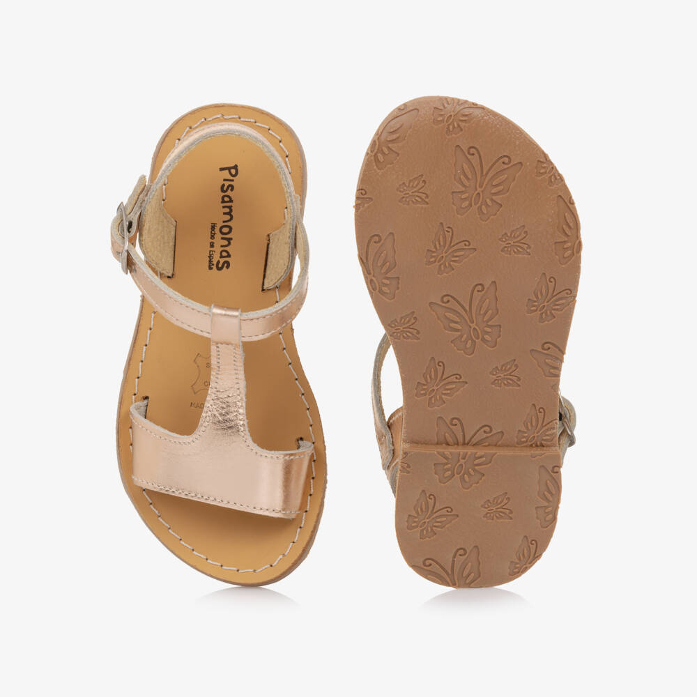 Pisamonas-Girls Metallic Rose Bronze Leather Sandals | Childrensalon Outlet