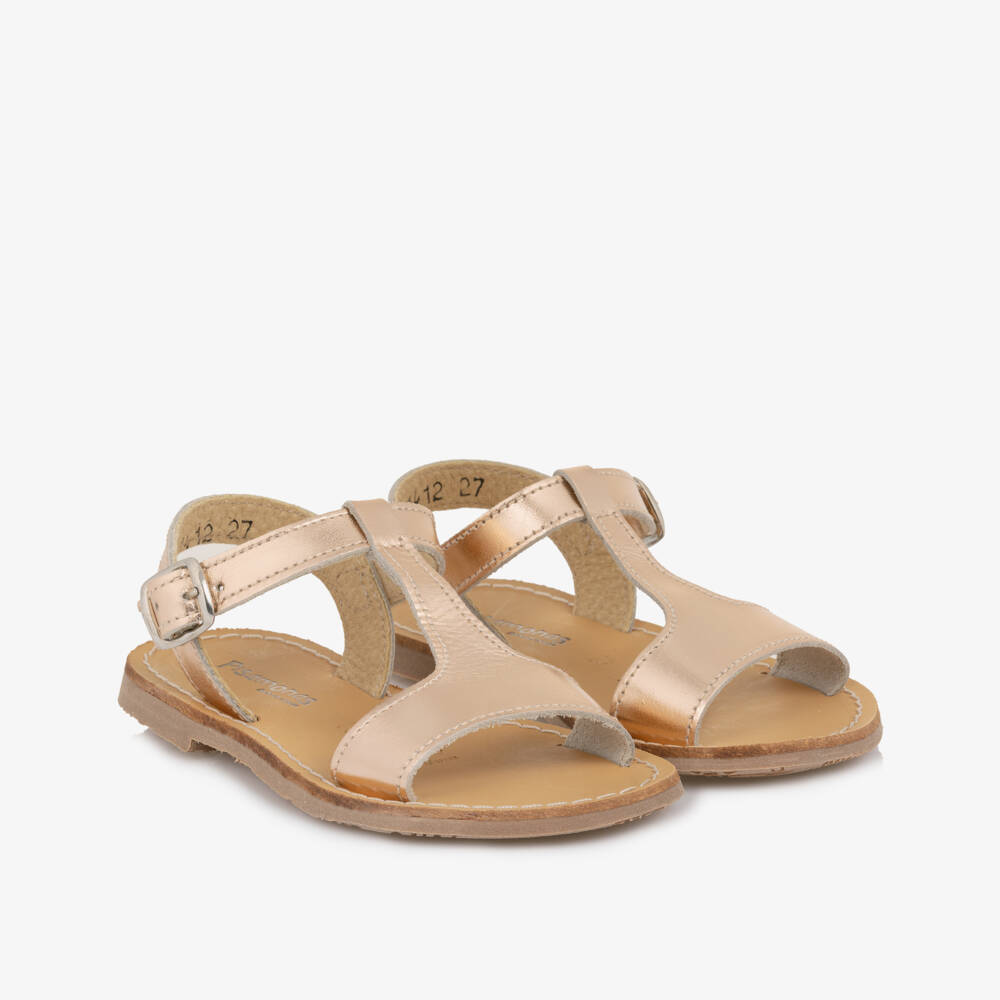 Pisamonas-Girls Metallic Rose Bronze Leather Sandals | Childrensalon Outlet
