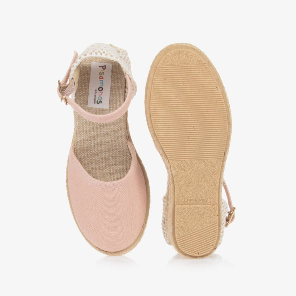 Pisamonas-Girls Pink & Beige Espadrille Wedges | Childrensalon Outlet